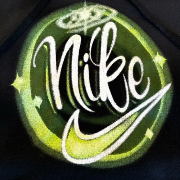 Nike Air Brush Fleece Pullover Hoodie Black/Green Size S Rare - Picture 2 of 5